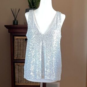 Shinestar Silver Sequence Deep V-Neck Tank Top